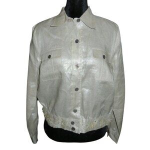 Silk Club 100% Ramie Metallic Rhinestone Embellished Button Up Jacket Medium
